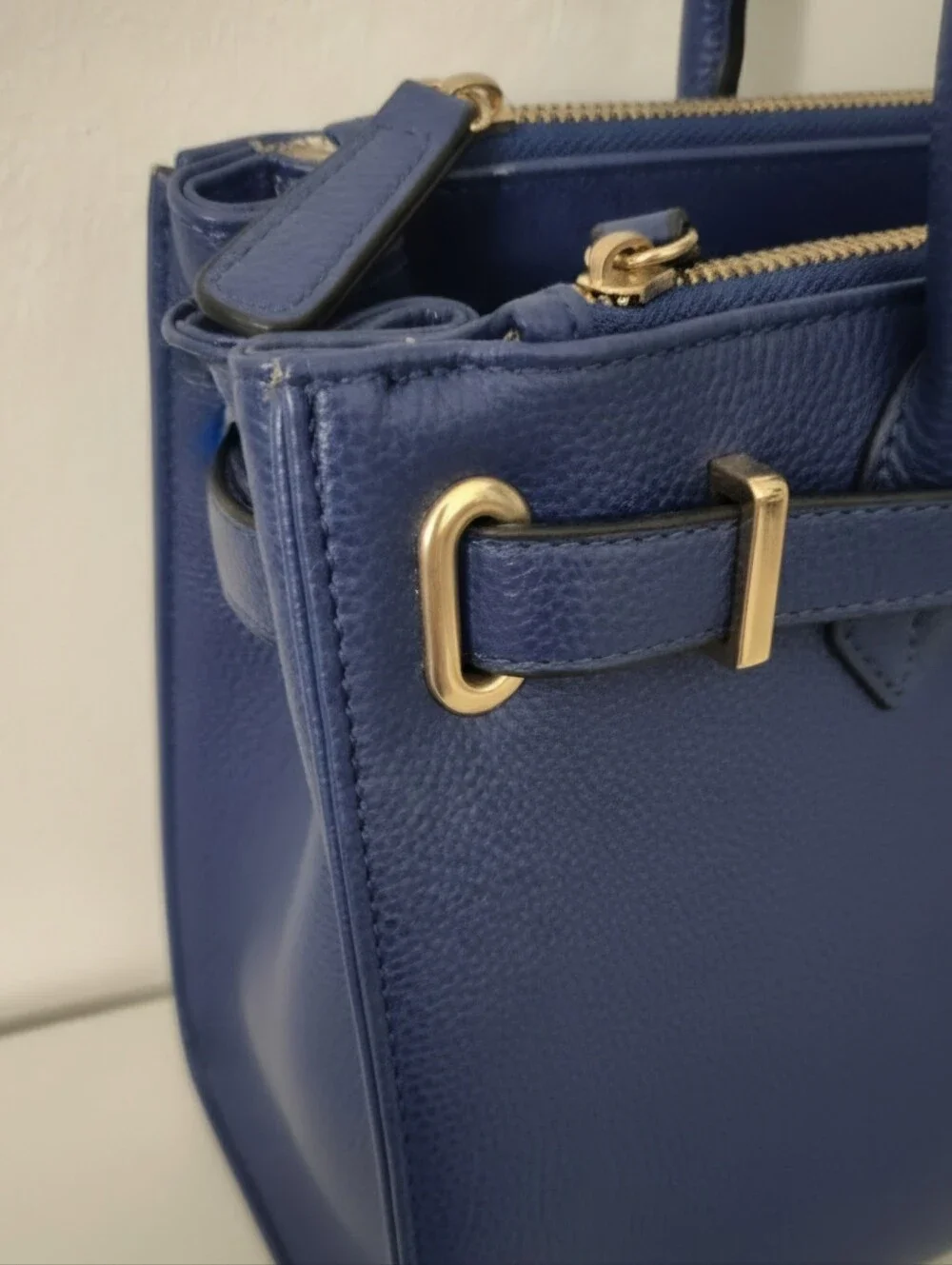Dasein Designer Royal Blue Vegan Leather Handbag Laptop Case Goldtone Accents